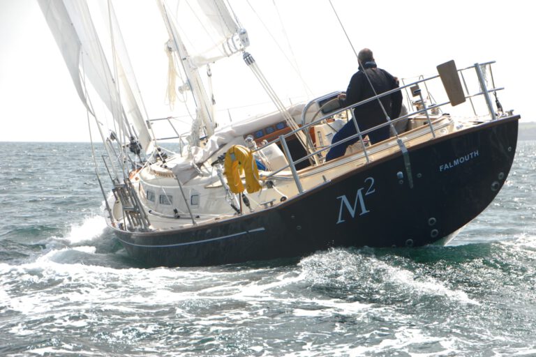 Rustler42 sailing, stern view