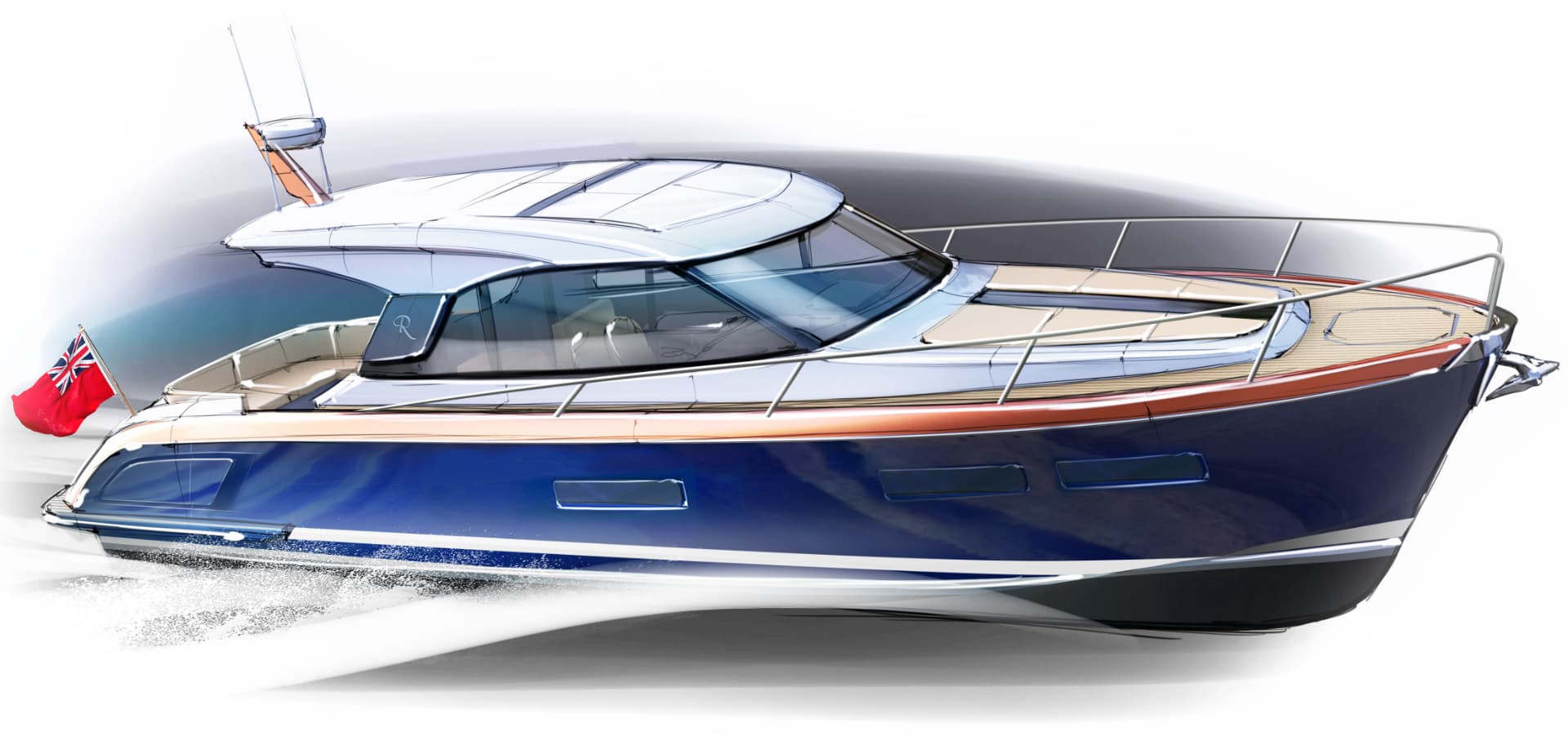 Rustler 41 Motor Yacht - three quarter front profile