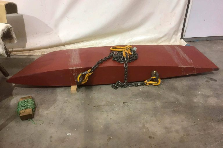 Lead ballast before it’s inserted into the keel of the Rustler 37